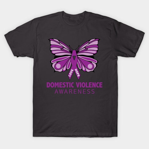 Domestic Violence Awareness Purple Butterfly Ribbon T-Shirt by mstory